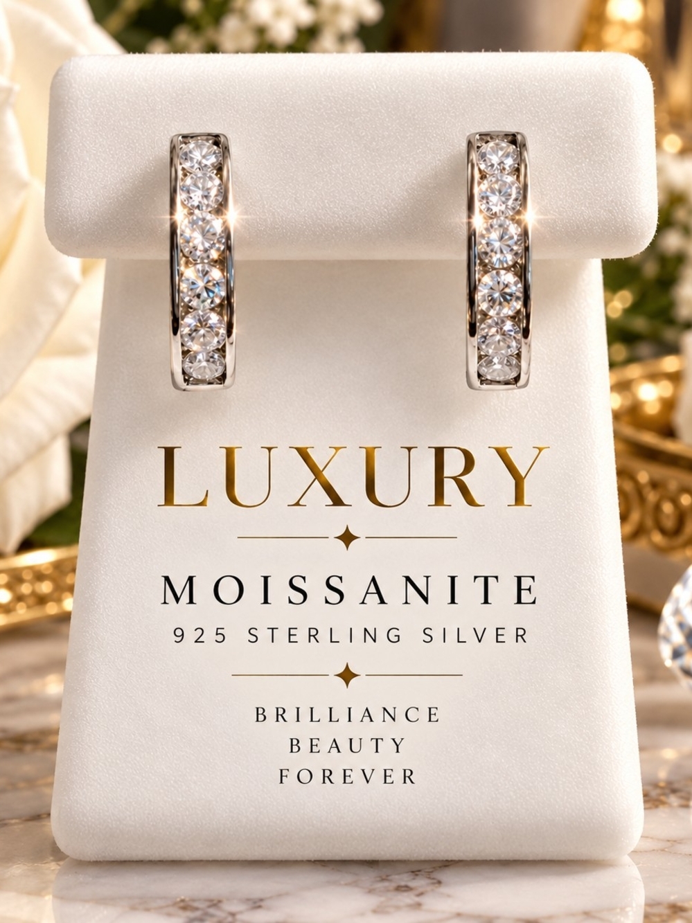 Luxury Moissanite Sterling Silver Hoop Earrings in Silver